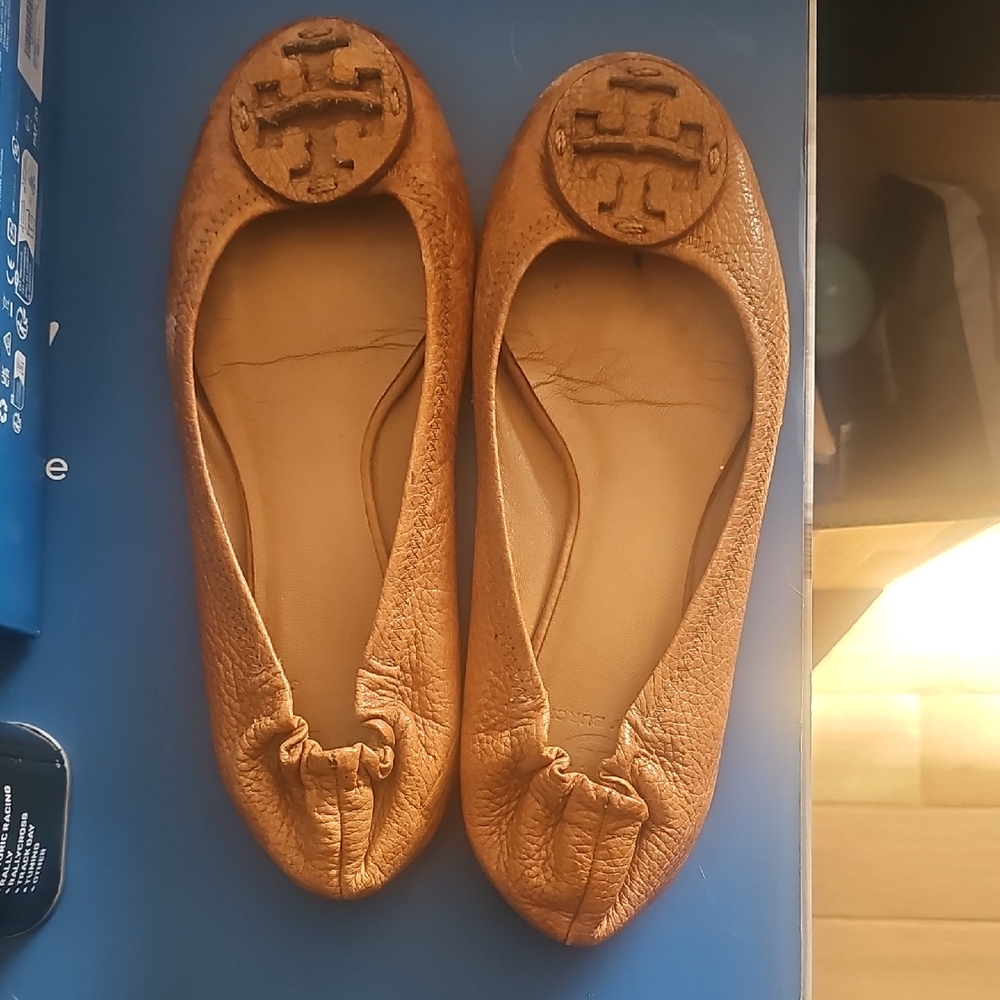 Tory Burch Brown Leather Flats with Logo